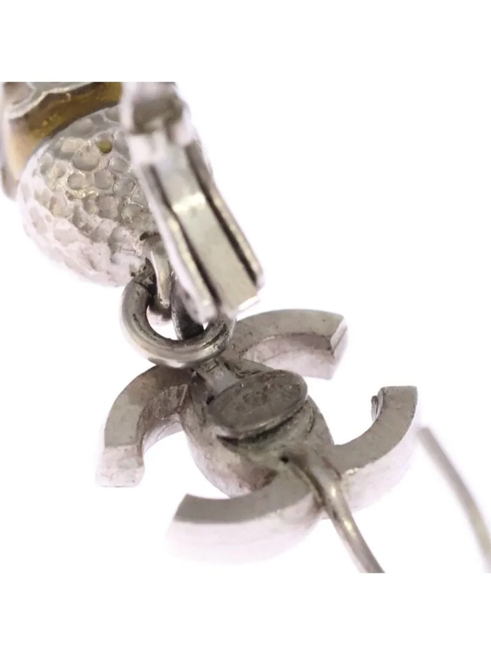 Chanel CC Logo Acorn Motif Earrings Silver Yellow